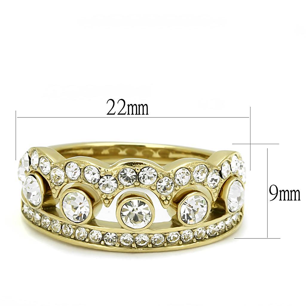TK3123 - IP Gold(Ion Plating) Stainless Steel Ring with Top Grade Crystal  in Clear - Joyeria Lady
