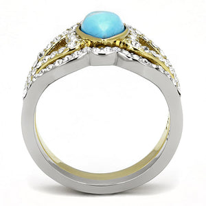 TK3124 - Two-Tone IP Gold (Ion Plating) Stainless Steel Ring with Synthetic Turquoise in Turquoise