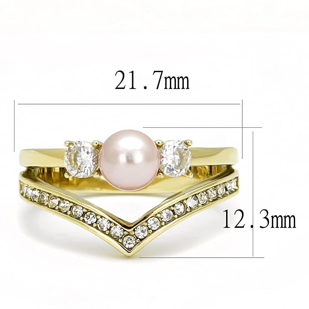 TK3126 - IP Gold(Ion Plating) Stainless Steel Ring with Synthetic Pearl in Rose - Joyeria Lady
