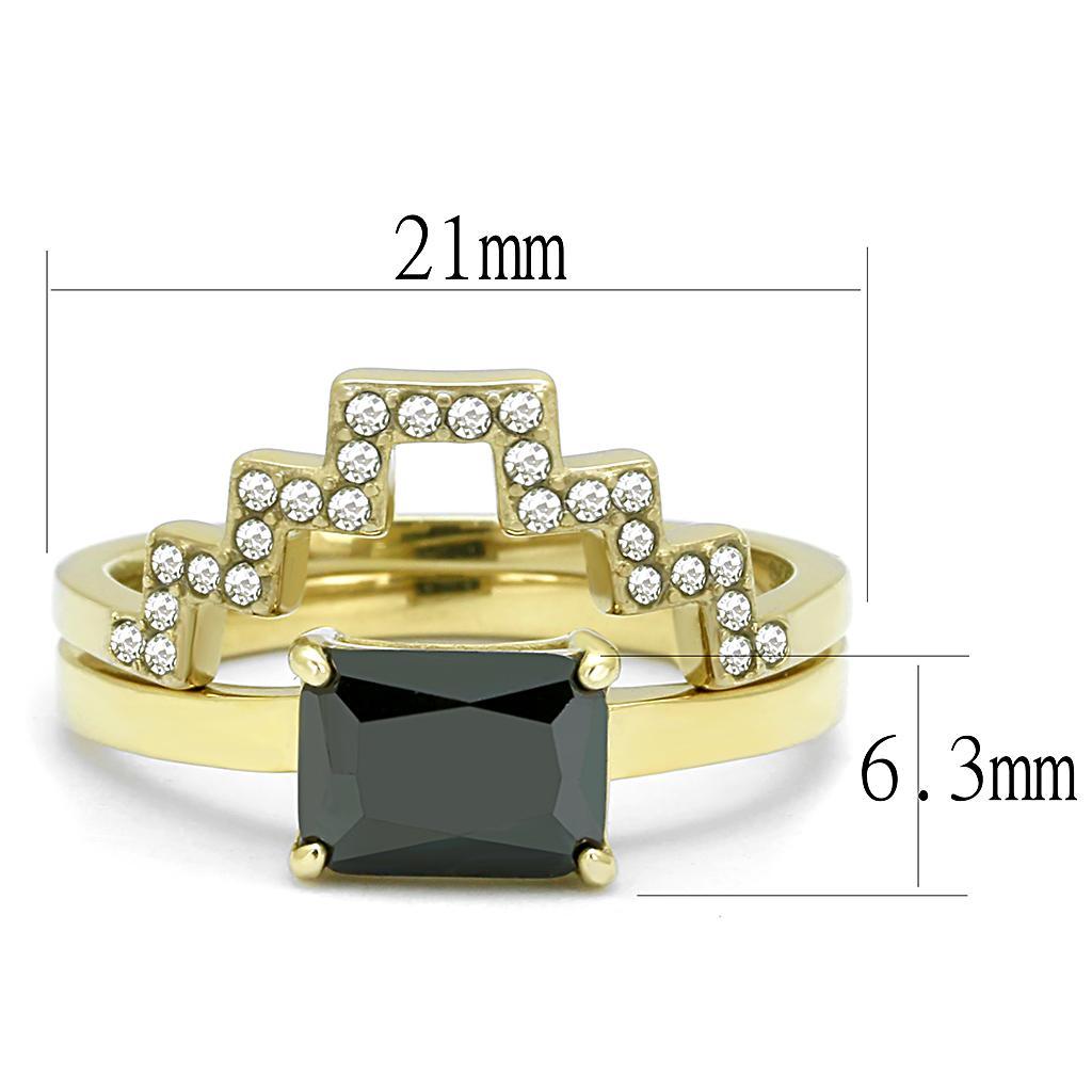 TK3127 - IP Gold(Ion Plating) Stainless Steel Ring with AAA Grade CZ  in Black Diamond - Joyeria Lady