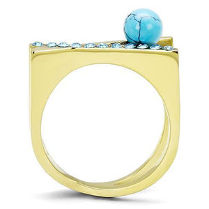 TK3130 - IP Gold(Ion Plating) Stainless Steel Ring with Synthetic Turquoise in Turquoise