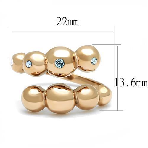 TK3131 - IP Rose Gold(Ion Plating) Stainless Steel Ring with Top Grade Crystal  in Sea Blue - Joyeria Lady