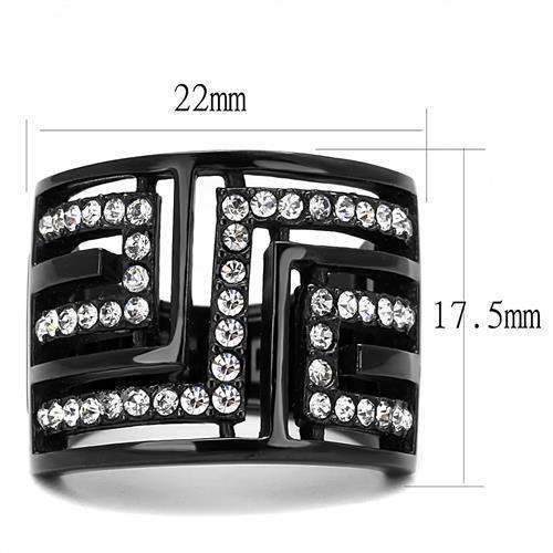 TK3134 - IP Light Black  (IP Gun) Stainless Steel Ring with Top Grade Crystal  in Clear - Joyeria Lady