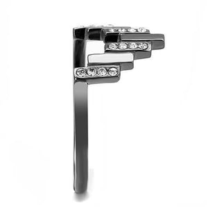TK3135 - IP Light Black  (IP Gun) Stainless Steel Ring with Top Grade Crystal  in Clear
