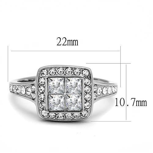 TK3137 - High polished (no plating) Stainless Steel Ring with AAA Grade CZ  in Clear - Joyeria Lady