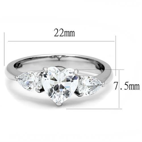 TK3138 - High polished (no plating) Stainless Steel Ring with AAA Grade CZ  in Clear - Joyeria Lady