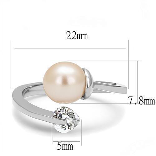 TK3139 - High polished (no plating) Stainless Steel Ring with Synthetic Pearl in Light Peach - Joyeria Lady