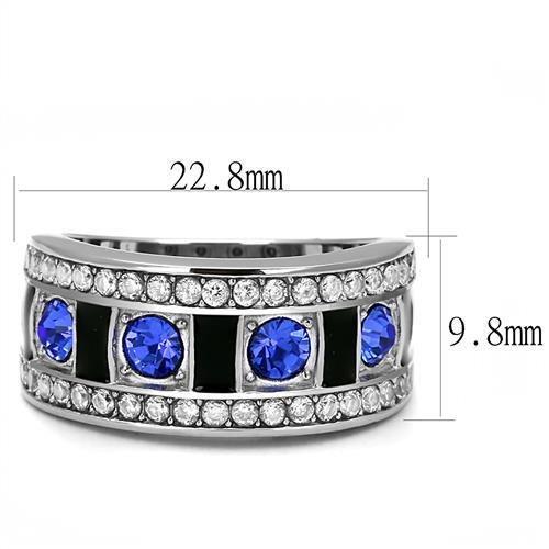 TK3141 - High polished (no plating) Stainless Steel Ring with Top Grade Crystal  in Sapphire - Joyeria Lady