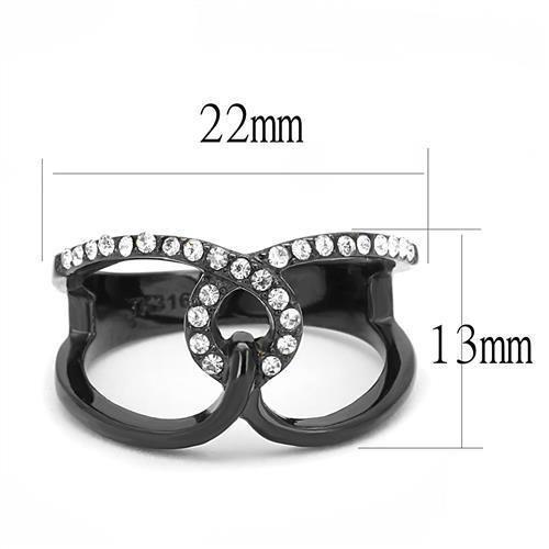TK3166 - IP Black(Ion Plating) Stainless Steel Ring with Top Grade Crystal  in Clear - Joyeria Lady