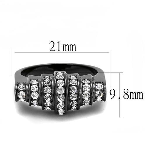 TK3167 - IP Black(Ion Plating) Stainless Steel Ring with Top Grade Crystal  in Clear - Joyeria Lady