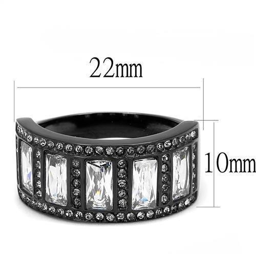 TK3168 - IP Black(Ion Plating) Stainless Steel Ring with AAA Grade CZ  in Clear - Joyeria Lady