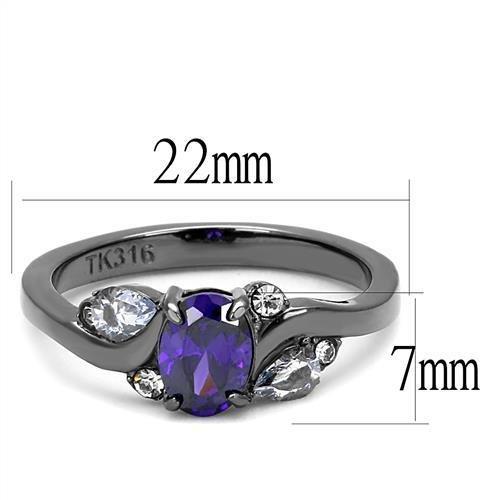 TK3169 - IP Light Black  (IP Gun) Stainless Steel Ring with AAA Grade CZ  in Tanzanite - Joyeria Lady