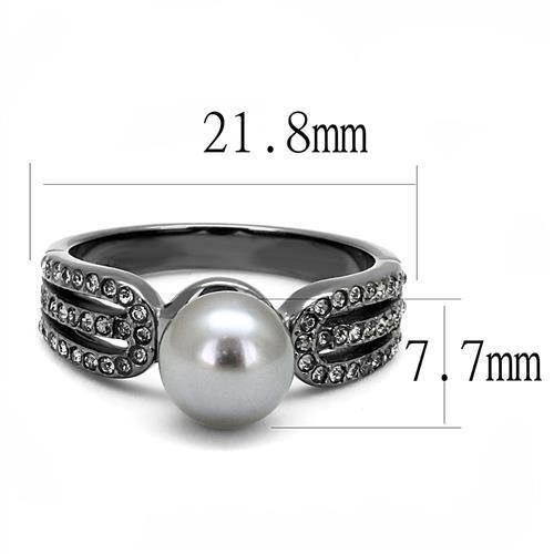 TK3170 - IP Light Black  (IP Gun) Stainless Steel Ring with Synthetic Pearl in Gray - Joyeria Lady