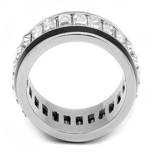 TK3173 - High polished (no plating) Stainless Steel Ring with Top Grade Crystal  in Clear