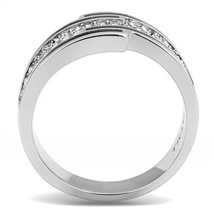 TK3174 - High polished (no plating) Stainless Steel Ring with Top Grade Crystal  in Clear