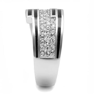 TK3174 - High polished (no plating) Stainless Steel Ring with Top Grade Crystal  in Clear