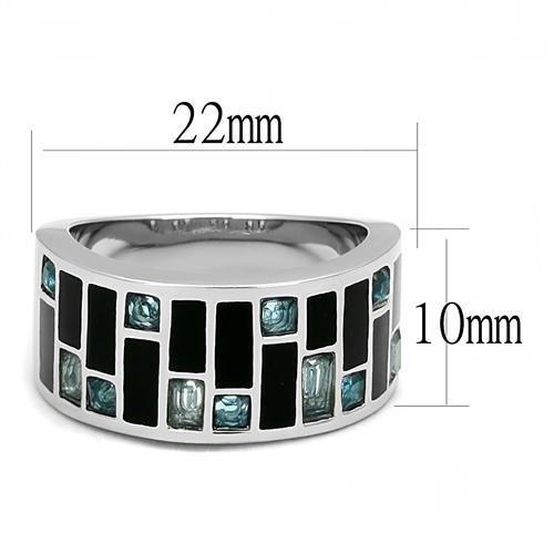 TK3175 - High polished (no plating) Stainless Steel Ring with Synthetic Synthetic Glass in Sea Blue - Joyeria Lady