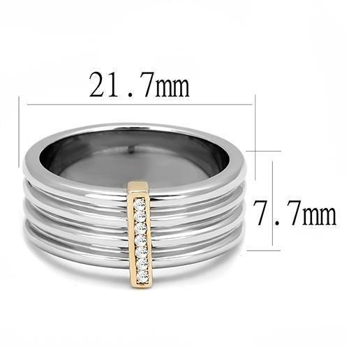 TK3176 - Two-Tone IP Rose Gold Stainless Steel Ring with Top Grade Crystal  in Clear - Joyeria Lady