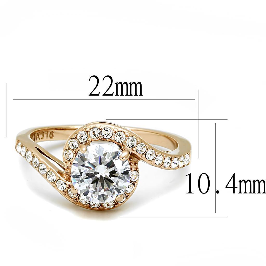TK3178 - IP Rose Gold(Ion Plating) Stainless Steel Ring with AAA Grade CZ  in Clear - Joyeria Lady