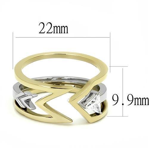 TK3183 - Two-Tone IP Gold (Ion Plating) Stainless Steel Ring with AAA Grade CZ  in Clear - Joyeria Lady