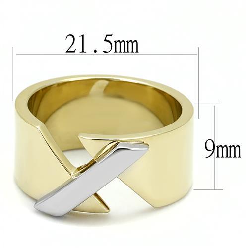TK3184 - Two-Tone IP Gold (Ion Plating) Stainless Steel Ring with No Stone - Joyeria Lady