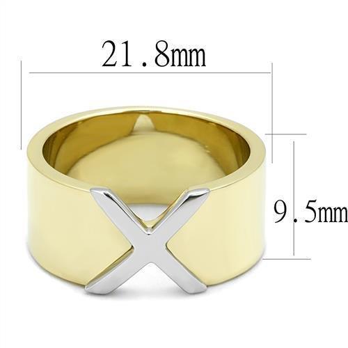 TK3185 - Two-Tone IP Gold (Ion Plating) Stainless Steel Ring with No Stone - Joyeria Lady