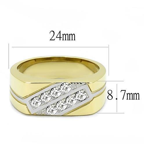 TK3186 Two-Tone IP Gold (Ion Plating) Stainless Steel Ring with Top Grade Crystal in Clear - Joyeria Lady