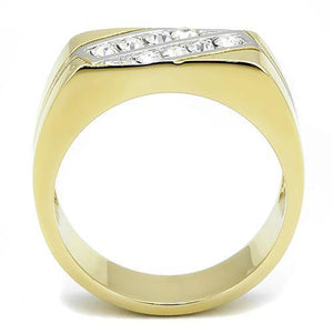 TK3186 Two-Tone IP Gold (Ion Plating) Stainless Steel Ring with Top Grade Crystal in Clear