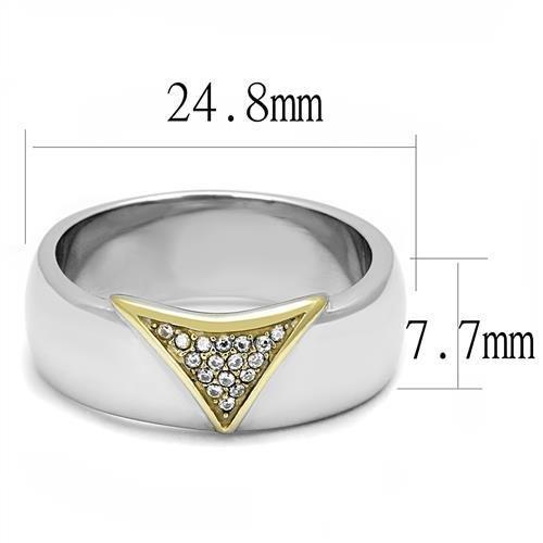 TK3187 Two-Tone IP Gold (Ion Plating) Stainless Steel Ring with AAA Grade CZ in Clear - Joyeria Lady