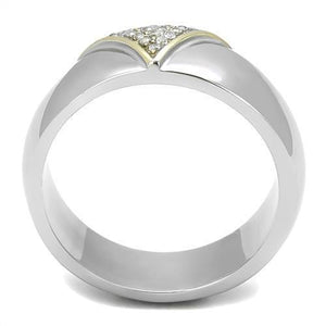 TK3187 Two-Tone IP Gold (Ion Plating) Stainless Steel Ring with AAA Grade CZ in Clear