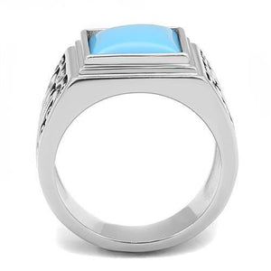 TK3188 High polished (no plating) Stainless Steel Ring with Synthetic in Sea Blue
