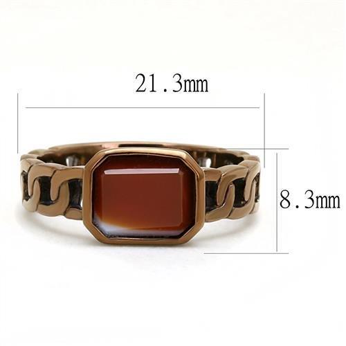 TK3193 - IP Coffee light Stainless Steel Ring with Semi-Precious Agate in Siam - Joyeria Lady