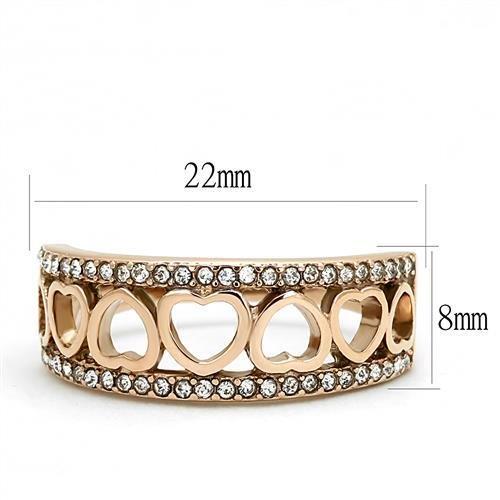 TK3194 - IP Rose Gold(Ion Plating) Stainless Steel Ring with Top Grade Crystal  in Clear - Joyeria Lady