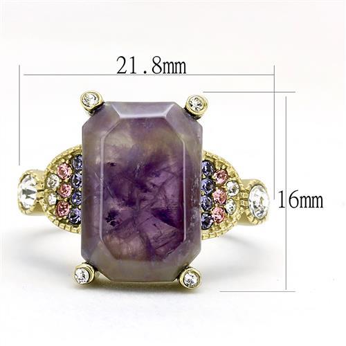 TK3195 - IP Gold(Ion Plating) Stainless Steel Ring with Semi-Precious Amethyst Crystal in Amethyst - Joyeria Lady