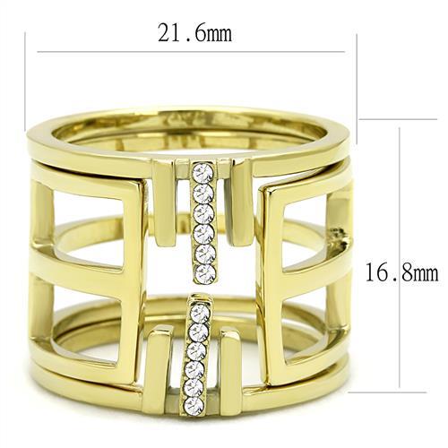 TK3198 - IP Gold(Ion Plating) Stainless Steel Ring with Top Grade Crystal  in Clear - Joyeria Lady