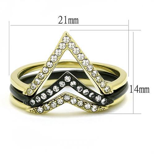 TK3202 - IP Gold+ IP Black (Ion Plating) Stainless Steel Ring with Top Grade Crystal  in Clear - Joyeria Lady