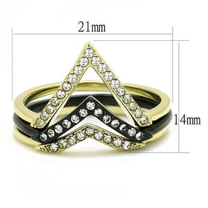 TK3202 - IP Gold+ IP Black (Ion Plating) Stainless Steel Ring with Top Grade Crystal  in Clear
