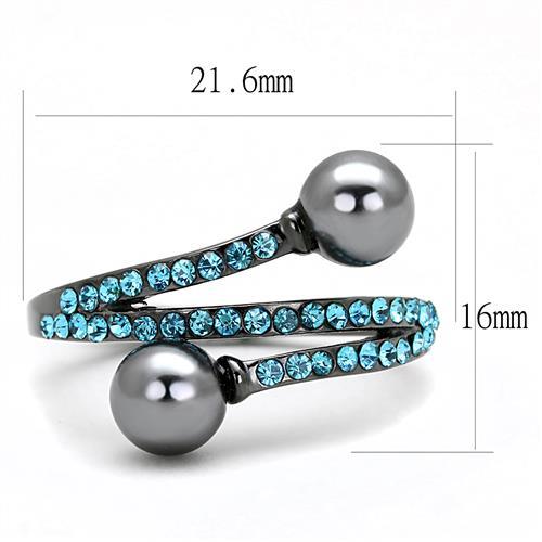 TK3204 - IP Light Black  (IP Gun) Stainless Steel Ring with Synthetic Pearl in Gray - Joyeria Lady