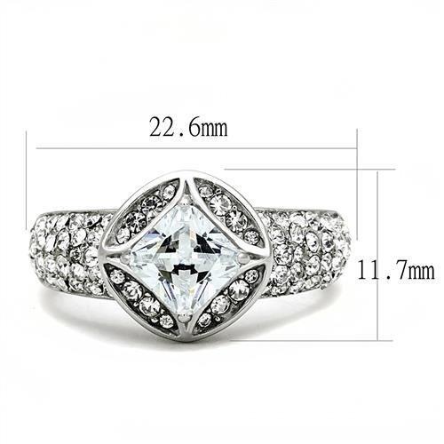 TK3206 - High polished (no plating) Stainless Steel Ring with AAA Grade CZ  in Clear - Joyeria Lady