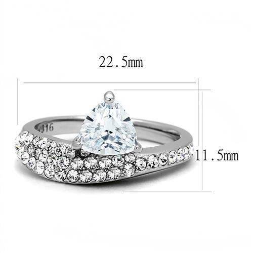 TK3207 - High polished (no plating) Stainless Steel Ring with AAA Grade CZ  in Clear - Joyeria Lady