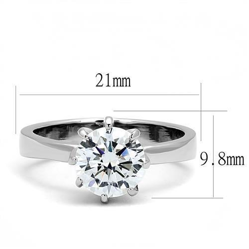 TK3208 - High polished (no plating) Stainless Steel Ring with AAA Grade CZ  in Clear - Joyeria Lady
