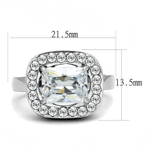 TK3209 - High polished (no plating) Stainless Steel Ring with AAA Grade CZ  in Clear - Joyeria Lady