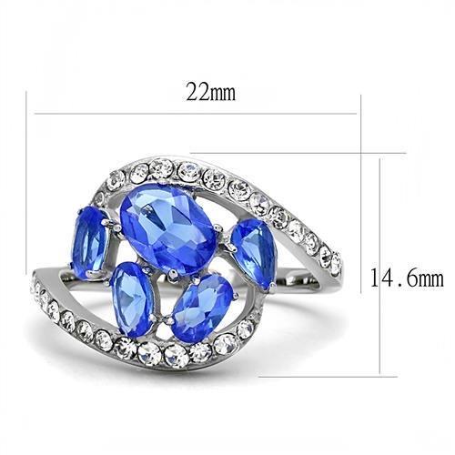 TK3211 - High polished (no plating) Stainless Steel Ring with Synthetic Synthetic Glass in Sapphire - Joyeria Lady