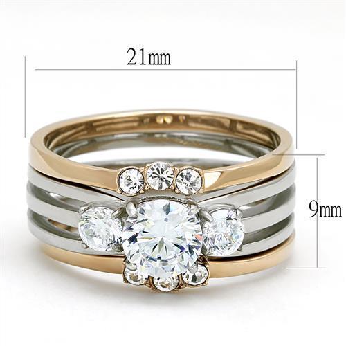 TK3212 - Two-Tone IP Rose Gold Stainless Steel Ring with AAA Grade CZ  in Clear - Joyeria Lady