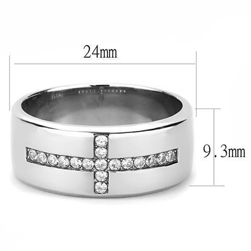 TK3225 High polished (no plating) Stainless Steel Ring with AAA Grade CZ in Clear - Joyeria Lady