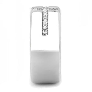 TK3225 High polished (no plating) Stainless Steel Ring with AAA Grade CZ in Clear