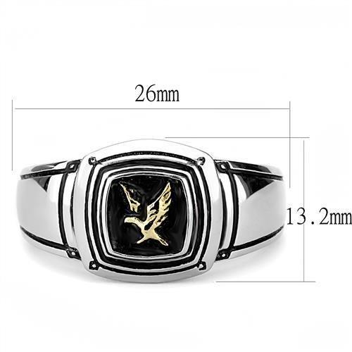 TK3226 Two-Tone IP Gold (Ion Plating) Stainless Steel Ring with Epoxy in Jet - Joyeria Lady