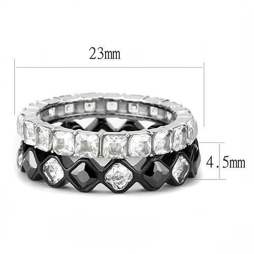 TK3231 - Two-Tone IP Black (Ion Plating) Stainless Steel Ring with AAA Grade CZ  in Black Diamond - Joyeria Lady