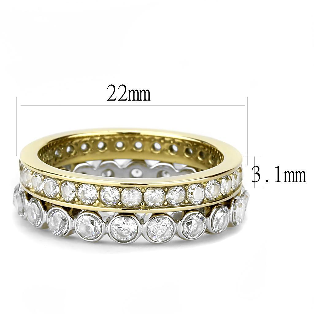 TK3232 - Two-Tone IP Gold (Ion Plating) Stainless Steel Ring with AAA Grade CZ  in Clear - Joyeria Lady