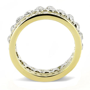 TK3232 - Two-Tone IP Gold (Ion Plating) Stainless Steel Ring with AAA Grade CZ  in Clear
